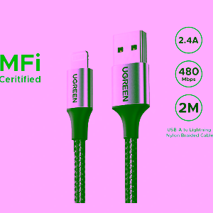 Ugreen 2m lightning cable Sri Lanka, MFi nylon braided